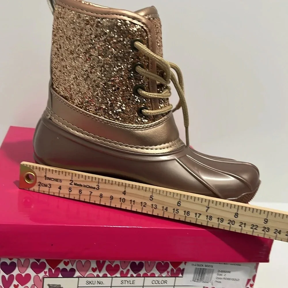 JOSMO Girls Rose Gold Glitter Duck Boots size 2